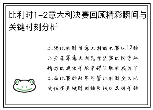 比利时1-2意大利决赛回顾精彩瞬间与关键时刻分析