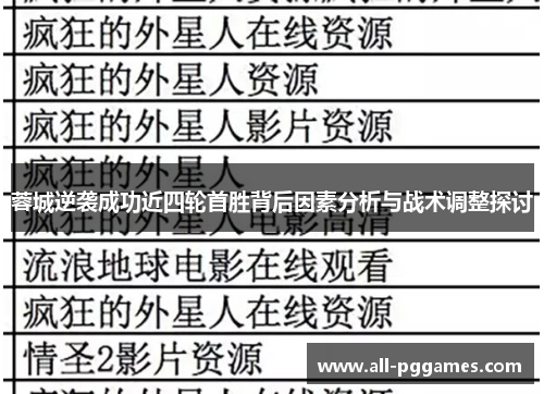 蓉城逆袭成功近四轮首胜背后因素分析与战术调整探讨